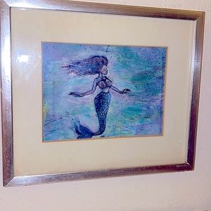 Original Art framed 8x 10 underwater mermaid Art multi medium